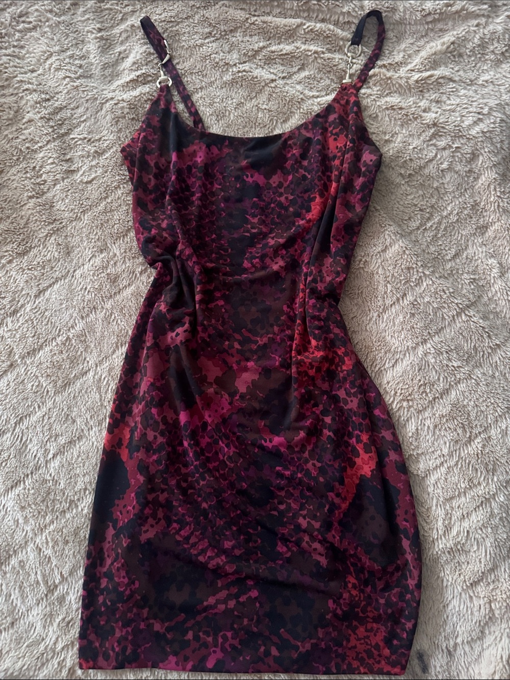 Revamped Black and Red Printed Slip Mini Dress